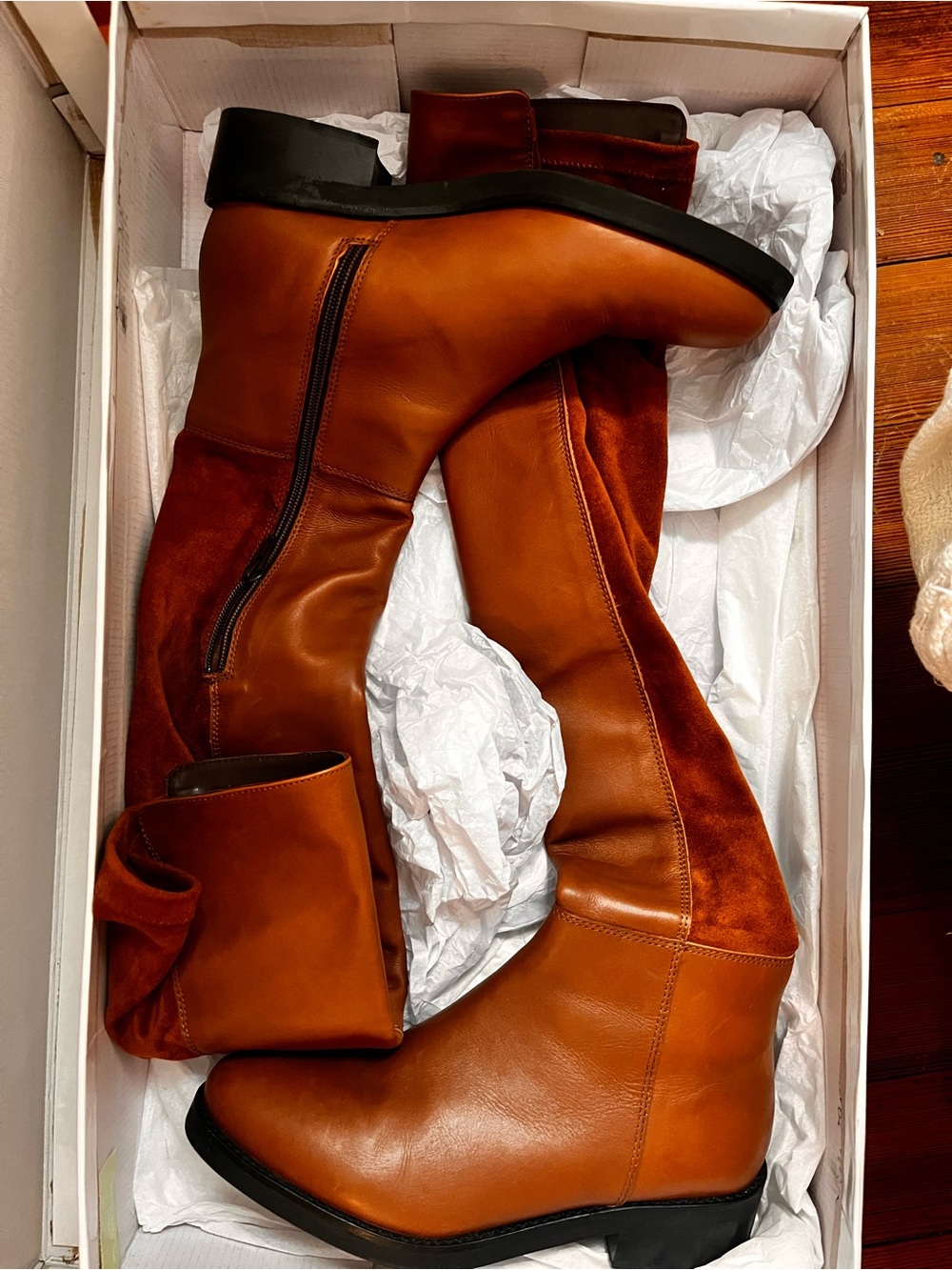 Barneys New York Leather Over-the-Knee-High Boots in Cognac Brown
